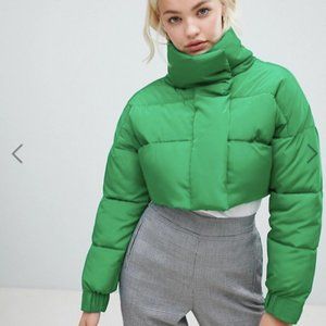 Green Cropt Puffer Coat